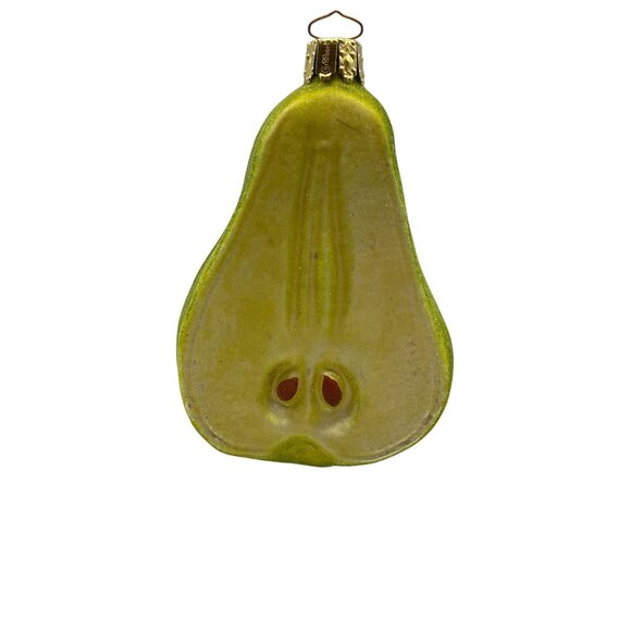 Vtg Christborn Realistic Sugar Frosted Pear Half Ornament Made In Germany 4” - Picture 1 of 7